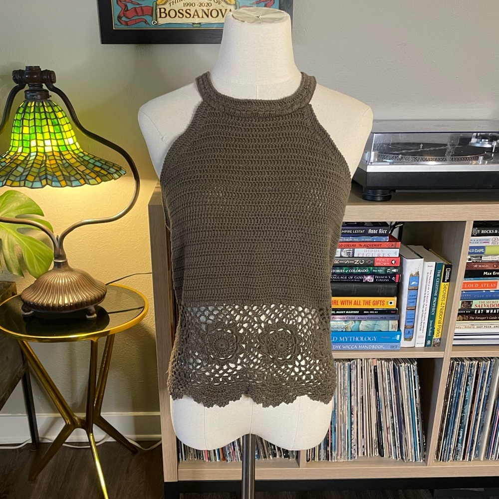 Blue Rain Olive Crotchet Tank Blouse